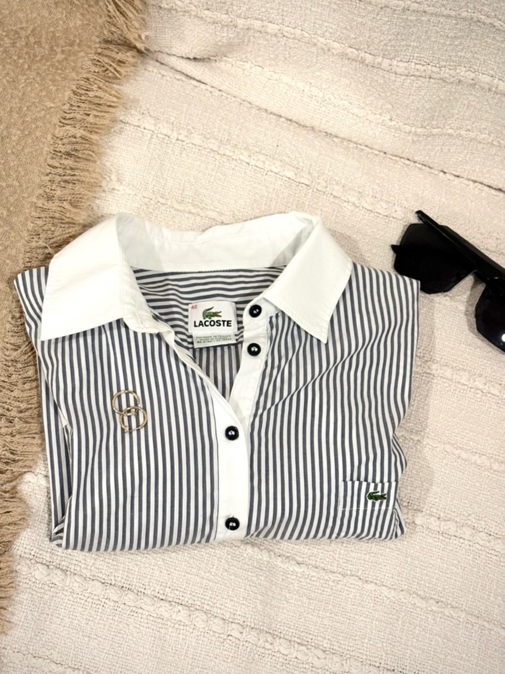 Lacoste Striped Polo Dress Navy White Collared Fitted Women's Size Medium/40 - Picture 3 of 3